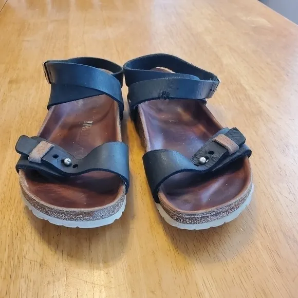 Birkenstock Dehli Black Oiled Leather Sandals sz 36