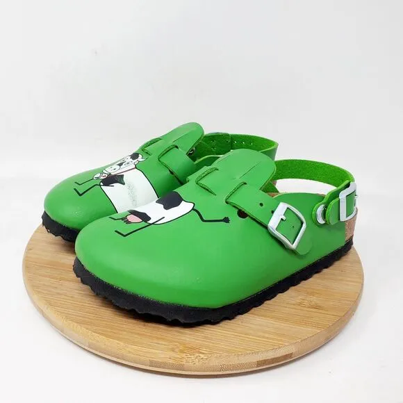 Birkenstock Kay Sandals Kids 31 Birkis Green Cow Mule Heel Strap Buckle Shoes