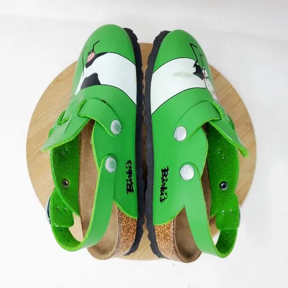 Birkenstock Kay Sandals Kids 31 Birkis Green Cow Mule Heel Strap Buckle Shoes