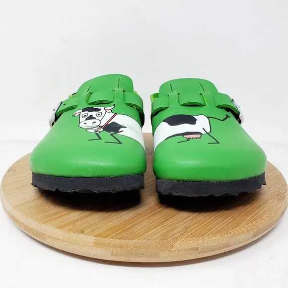 Birkenstock Kay Sandals Kids 31 Birkis Green Cow Mule Heel Strap Buckle Shoes