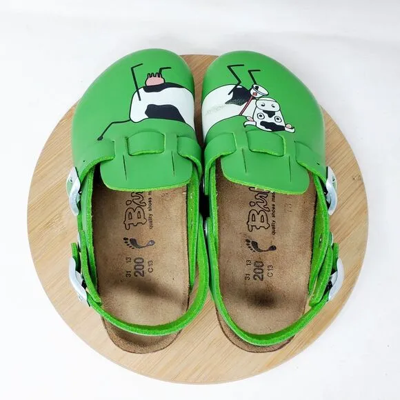 Birkenstock Kay Sandals Kids 31 Birkis Green Cow Mule Heel Strap Buckle Shoes