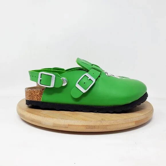 Birkenstock Kay Sandals Kids 31 Birkis Green Cow Mule Heel Strap Buckle Shoes