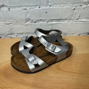 Birkenstock Rio Metallic Two Strap Slingback Sandals Kids Size C1-1.5 Silver
