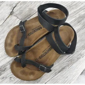 Birkenstock Yara Ankle Strap Sandal Womens Size EU 38 US 7-8 Black Leather EUC