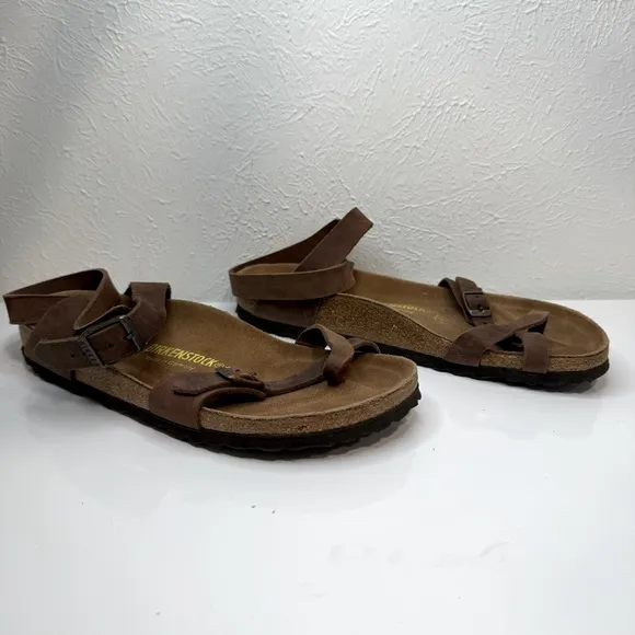 Birkenstock Yara Habana Oiled Brown Leather Ankle Wrap Sandals, Size 40 (9)