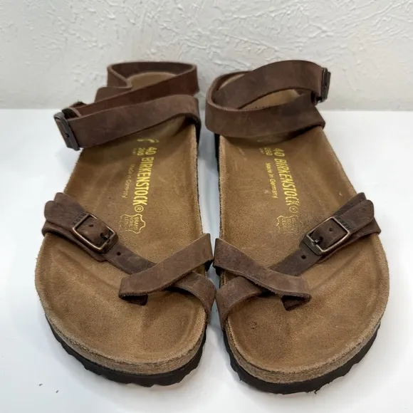 Birkenstock Yara Habana Oiled Brown Leather Ankle Wrap Sandals, Size 40 (9)