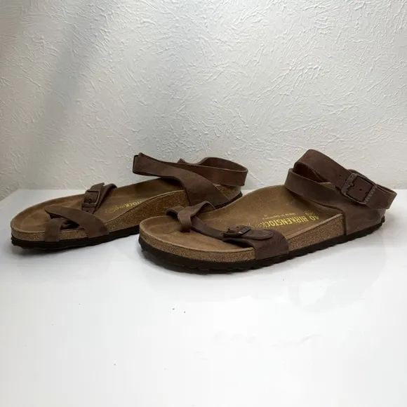 Birkenstock Yara Habana Oiled Brown Leather Ankle Wrap Sandals, Size 40 (9)