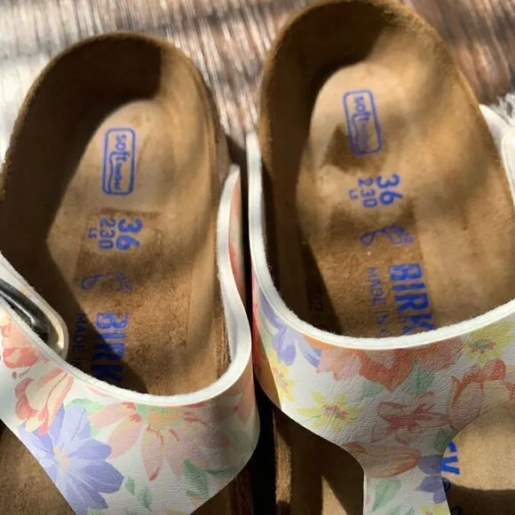 Birkenstock | White Flower Print Gizeh Sandal | Size 36