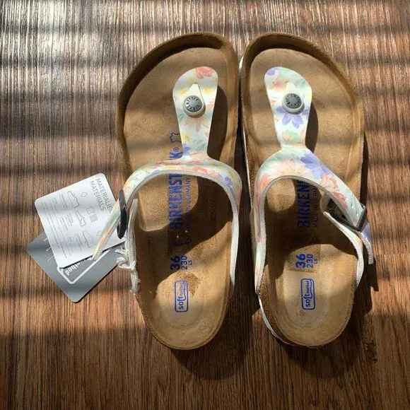 Birkenstock | White Flower Print Gizeh Sandal | Size 36
