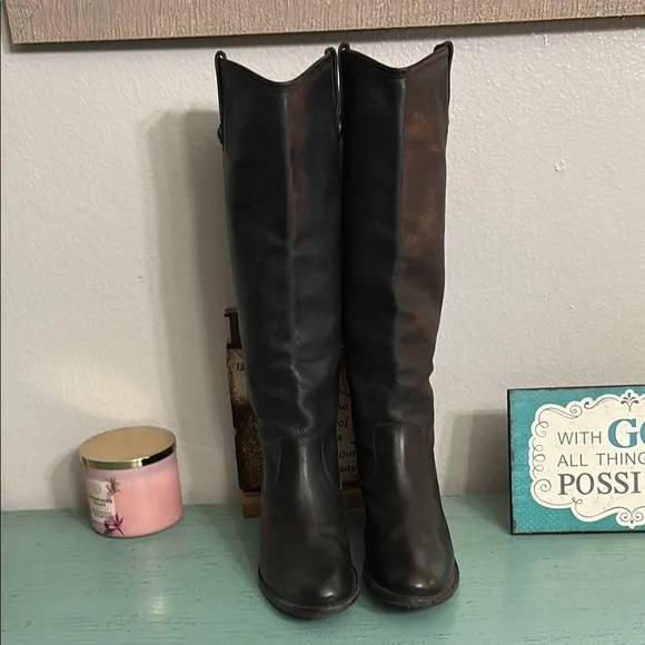 Black Leather Frye Knee-High Boots SZ 9 B box 140