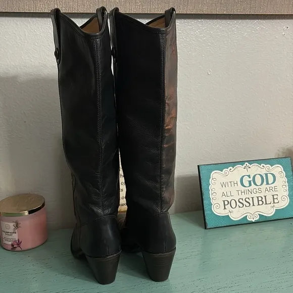 Black Leather Frye Knee-High Boots SZ 9 B box 140