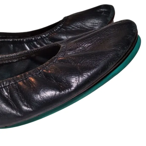 Black Leather Tieks Size 7 Ballerina Flats Well Worn