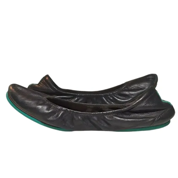 Black Leather Tieks Size 7 Ballerina Flats Well Worn