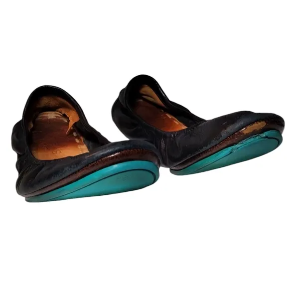 Black Leather Tieks Size 7 Ballerina Flats Well Worn
