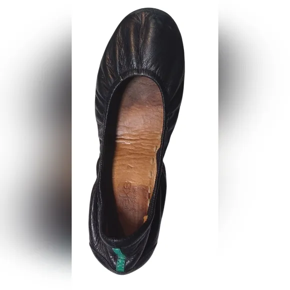 Black Leather Tieks Size 7 Ballerina Flats Well Worn