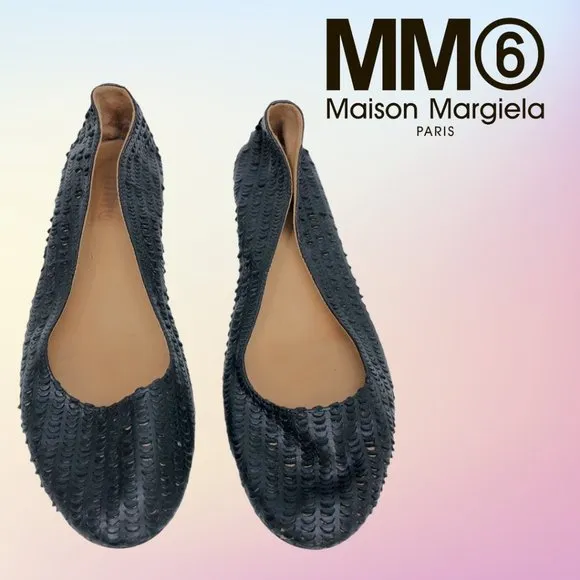Black MM6 Maison Martin Margiela Leather Ballet Flats EU40/US 9
