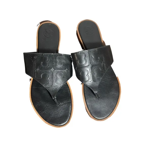 Black Slide Sandals with Embossed Strap Tory Burch size 7.5