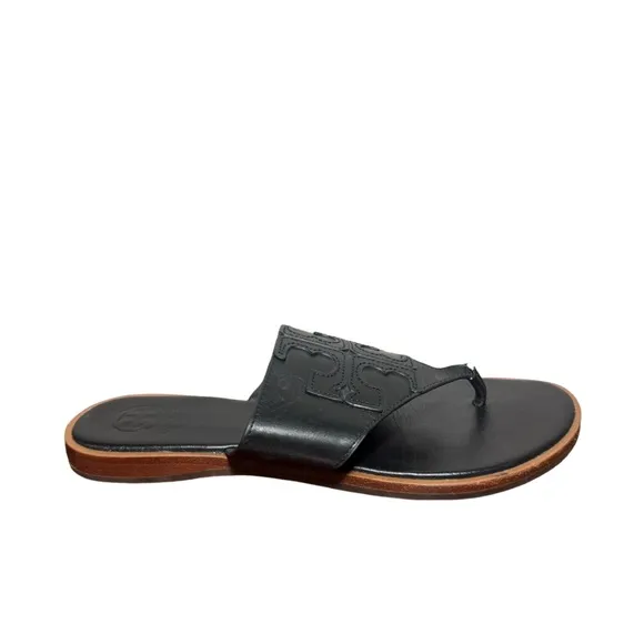 Black Slide Sandals with Embossed Strap Tory Burch size 7.5