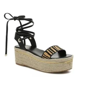 Bleecker &amp; Bond Odette Tiger Calf Hair Espadrille Wedge Sandals 6 New