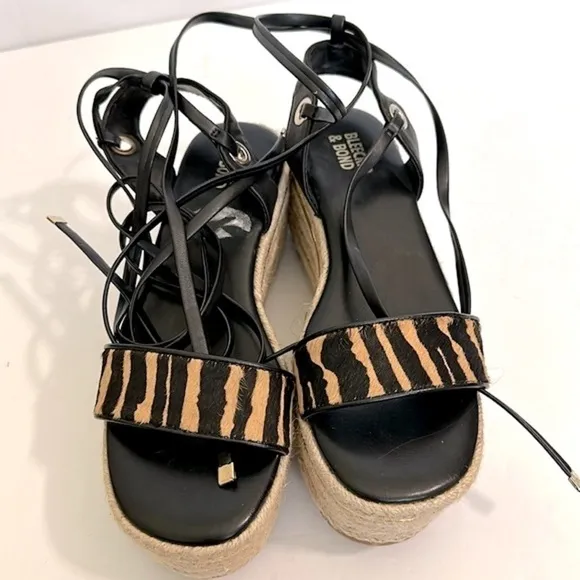 Bleecker &amp; Bond Odette Tiger Calf Hair Espadrille Wedge Sandals 6 New