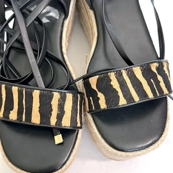 Bleecker &amp; Bond Odette Tiger Calf Hair Espadrille Wedge Sandals 6 New