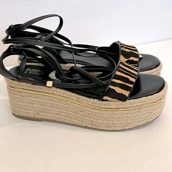 Bleecker &amp; Bond Odette Tiger Calf Hair Espadrille Wedge Sandals 6 New