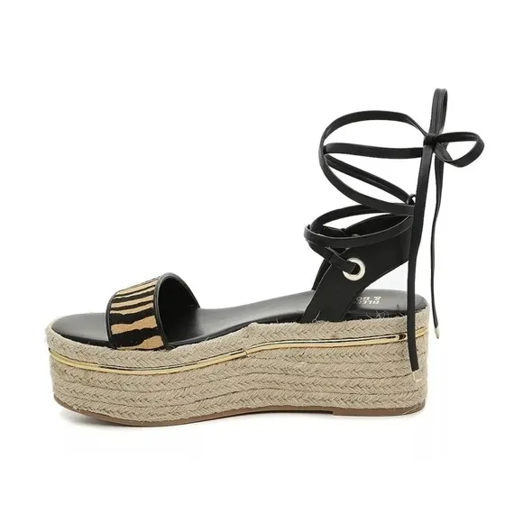 Bleecker &amp; Bond Odette Tiger Calf Hair Espadrille Wedge Sandals 6 New