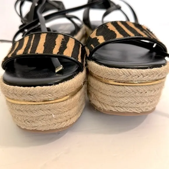 Bleecker &amp; Bond Odette Tiger Calf Hair Espadrille Wedge Sandals 6 New