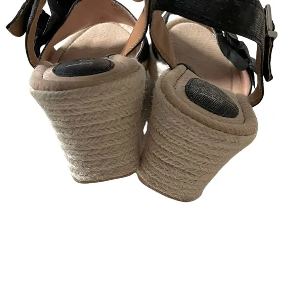 B.O.C. Born Concept Wedge Espadrilles Sandals Flower Accent Black Gold Shimmer 8