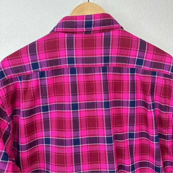 BONOBOS Mens Sz XL Standard Fit Pink  Blue Plaid Long Sleeve Button-Up Shirt
