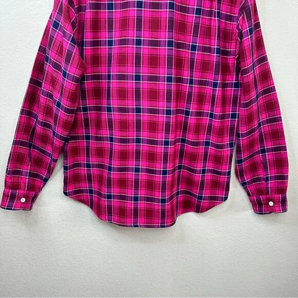 BONOBOS Mens Sz XL Standard Fit Pink  Blue Plaid Long Sleeve Button-Up Shirt