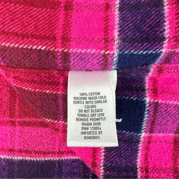 BONOBOS Mens Sz XL Standard Fit Pink  Blue Plaid Long Sleeve Button-Up Shirt