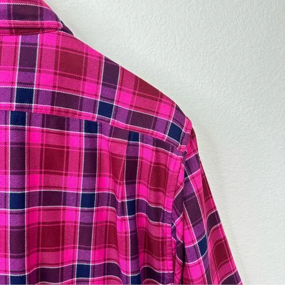 BONOBOS Mens Sz XL Standard Fit Pink  Blue Plaid Long Sleeve Button-Up Shirt