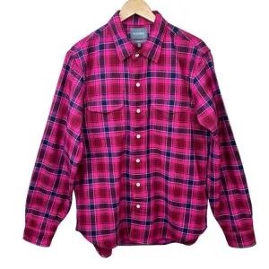 BONOBOS Mens Sz XL Standard Fit Pink  Blue Plaid Long Sleeve Button-Up Shirt