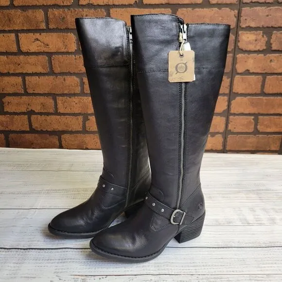 Born Alize Womens Black‎ Leather Knee High Boots 8.5 M BR0015703 New In Box