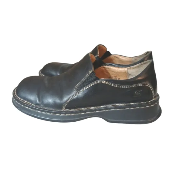 Born Chunky Black Leather Slip On Shoes Flats Men's size 8.5