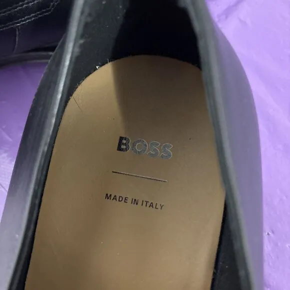 Boss Derrek Penny Loafers Black Leather Men's Size 7.5 Excellent