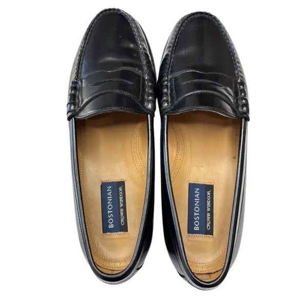Bostonian Crown Windsor Black All Leather Penny Loafer Shoe Size 9.5 DPreppy