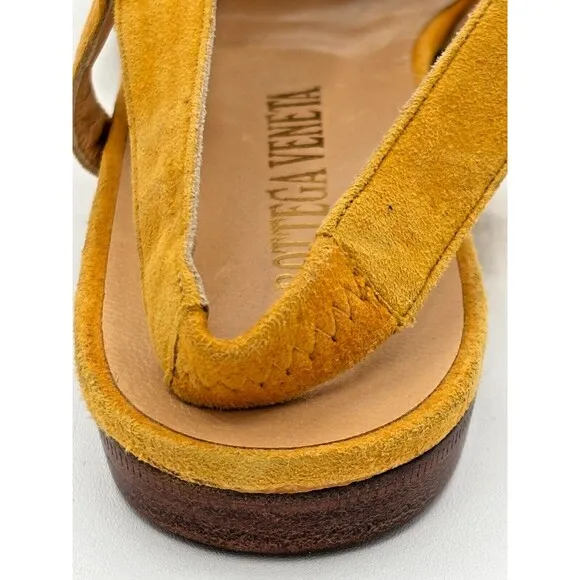 Bottega Veneta Yellow Suede Leather Slingback Strap Sandals Vintage Cutouts Flat