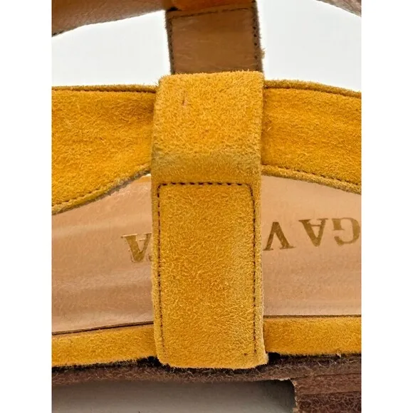 Bottega Veneta Yellow Suede Leather Slingback Strap Sandals Vintage Cutouts Flat