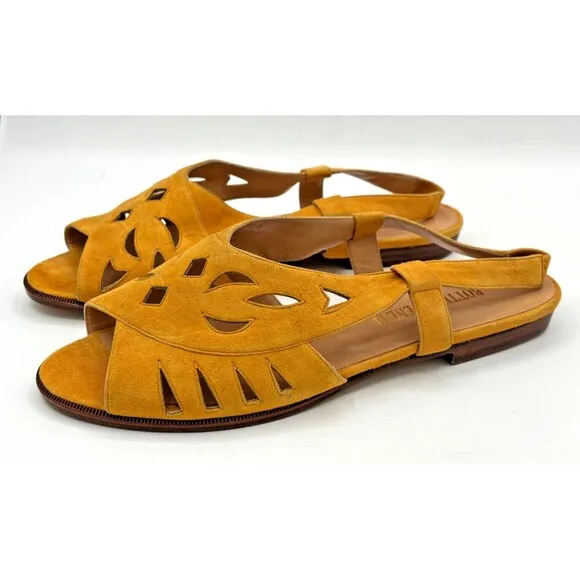 Bottega Veneta Yellow Suede Leather Slingback Strap Sandals Vintage Cutouts Flat
