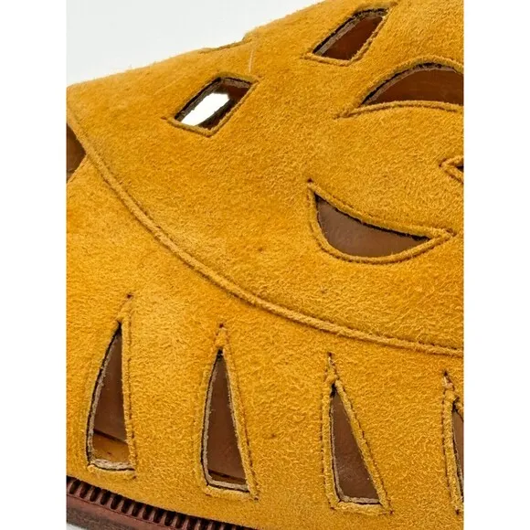 Bottega Veneta Yellow Suede Leather Slingback Strap Sandals Vintage Cutouts Flat