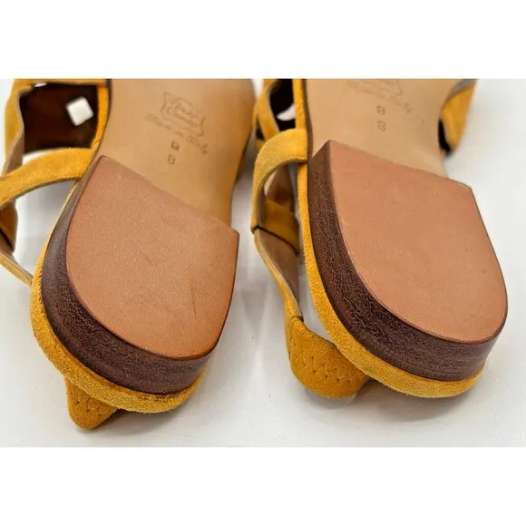 Bottega Veneta Yellow Suede Leather Slingback Strap Sandals Vintage Cutouts Flat