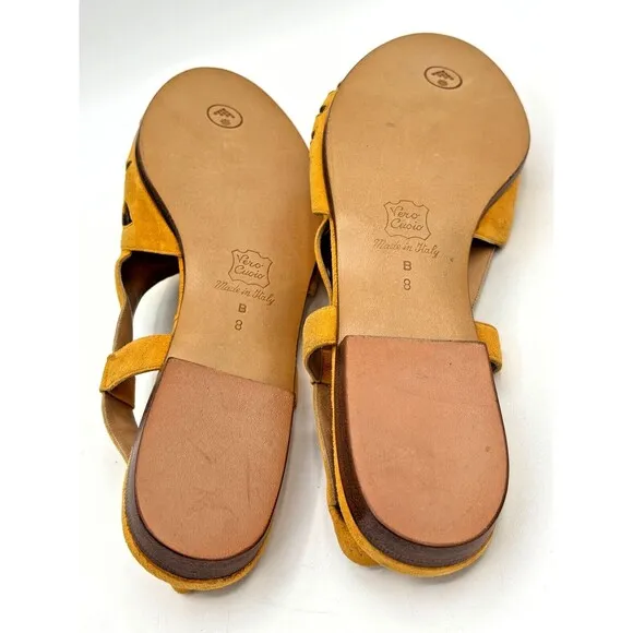 Bottega Veneta Yellow Suede Leather Slingback Strap Sandals Vintage Cutouts Flat