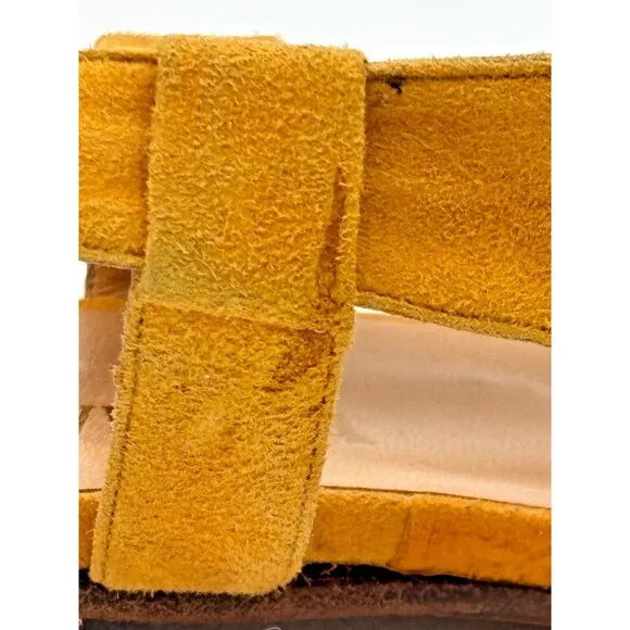 Bottega Veneta Yellow Suede Leather Slingback Strap Sandals Vintage Cutouts Flat