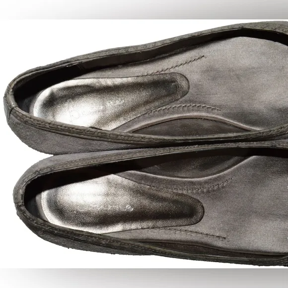BOURNE SIZE 9 M 39 GRAY SUEDE LEATHER RHINESTONES BOW BALLET FLATS SHOES