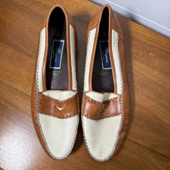 Bragano Made in Italy 🇮🇹 Loafers Shoes Size 11 US  Two Tone Cream/Brown