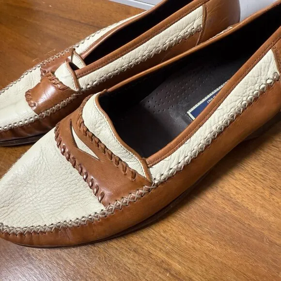 Bragano Made in Italy 🇮🇹 Loafers Shoes Size 11 US  Two Tone Cream/Brown