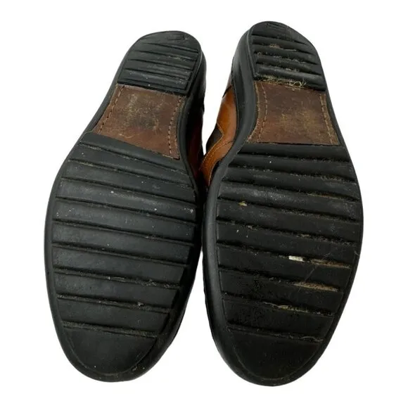 Bragano Mens 9.5 Loafers Brown Leather Basket Weave Italian Slip On Shoes