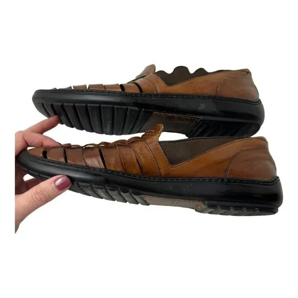 Bragano Mens 9.5 Loafers Brown Leather Basket Weave Italian Slip On Shoes